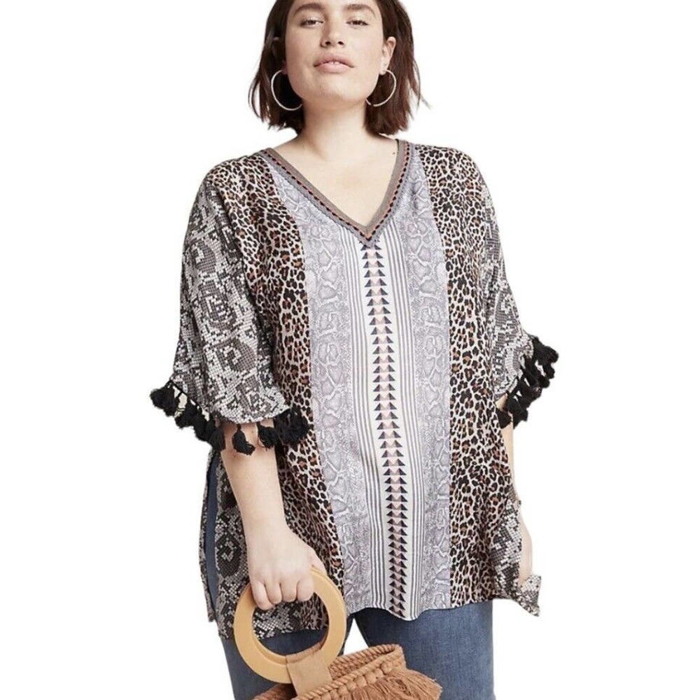 Anthropologie Conditions Apply Luca Tasseled Tunic Womens Plus Size 1X NWT $130 - Picture 4 of 16